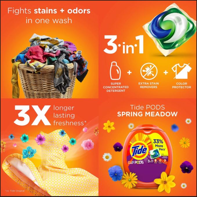 TIDE PODS 3-IN-1 LAUNDRY DETERGENT (SPRING MEADOW, 112 PODS)